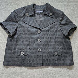 Anne Klein Blazer Womens 14 Black SS Buttons Pockets Monochrome Cotton Goth Boho